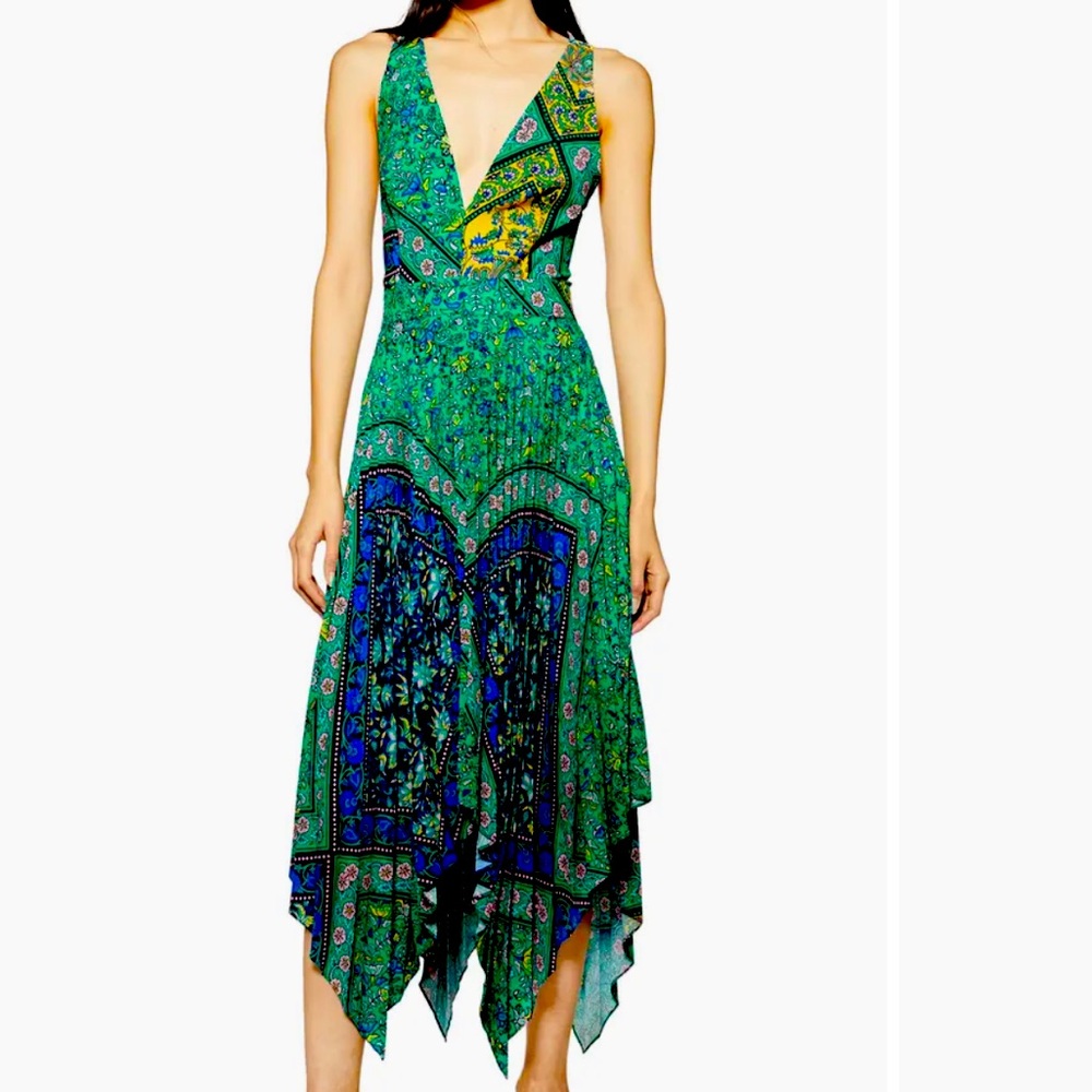 Topshop Paisley Handkerchief Hem Pinafore Midi Dress